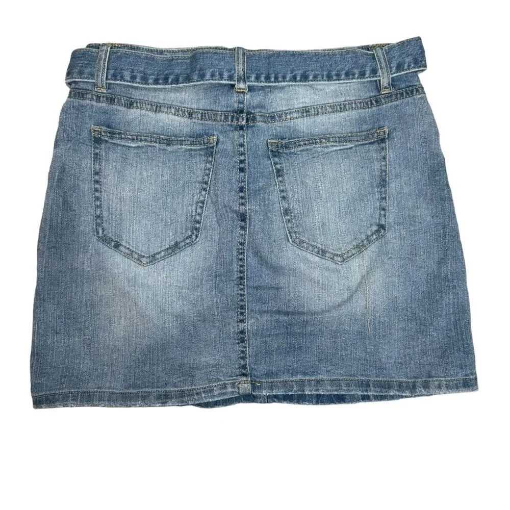 Almost famous Cotton Blend Spandex Jean Mini Skirt distressed light wash size M